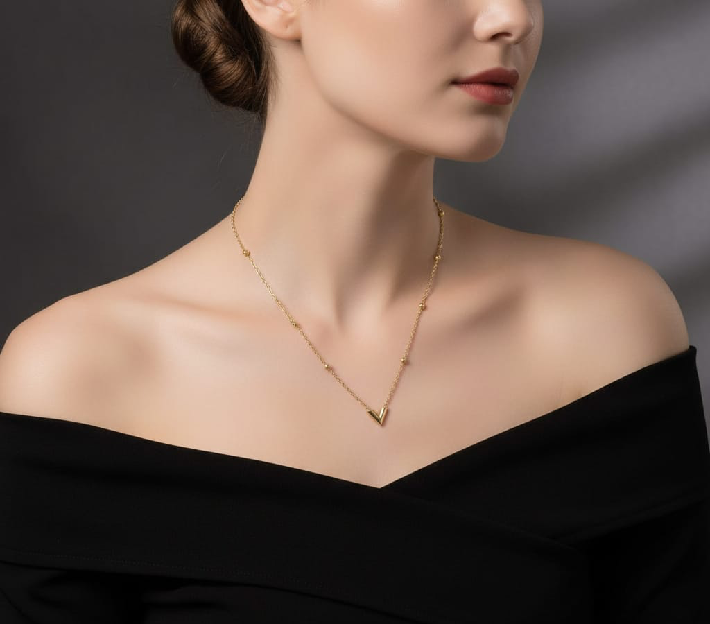 Elegant Anti Tarnish V Shape Pendant Chain-Gold :ABDN1014